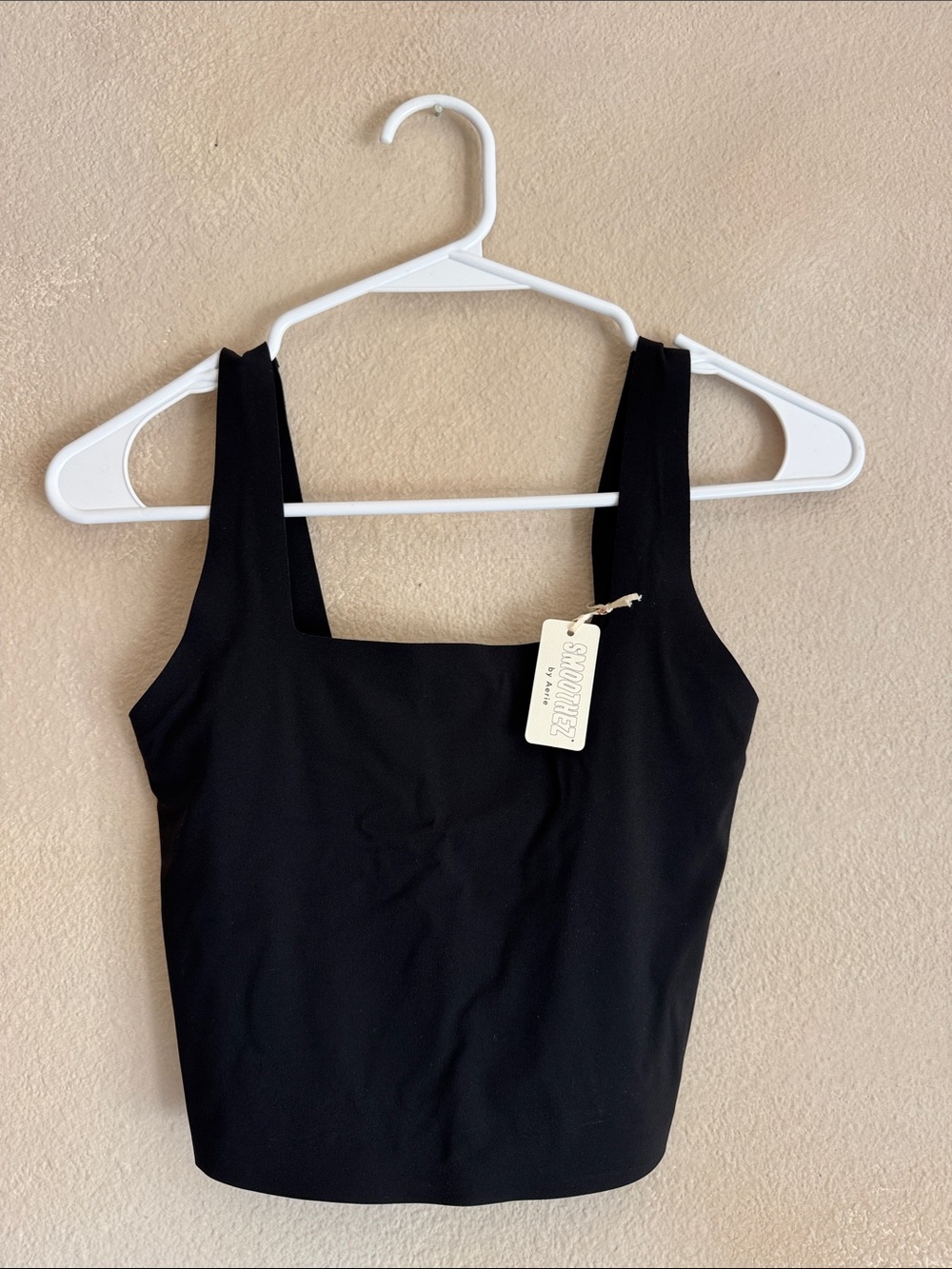 aerie Black Square Neck Crop Tank Top